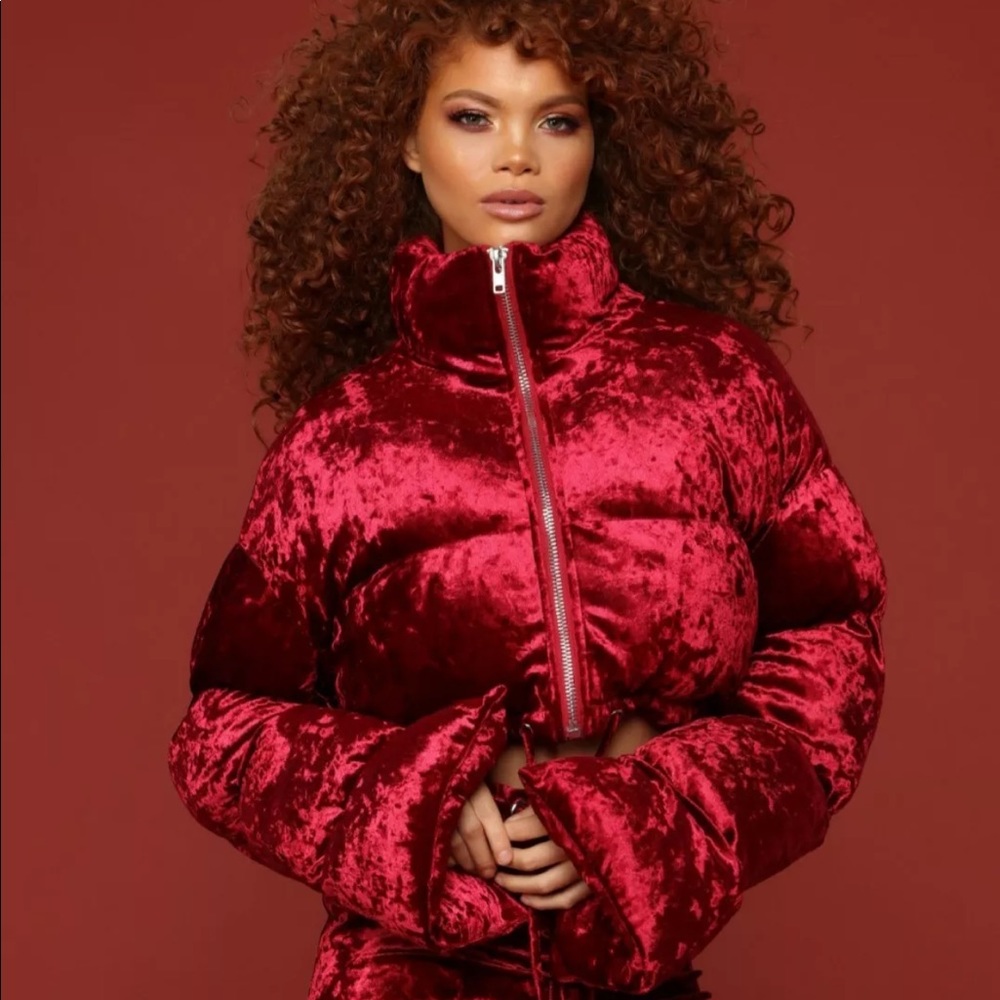 Fashion Nova x Cardi B XL Burgundy Velvet Bomber